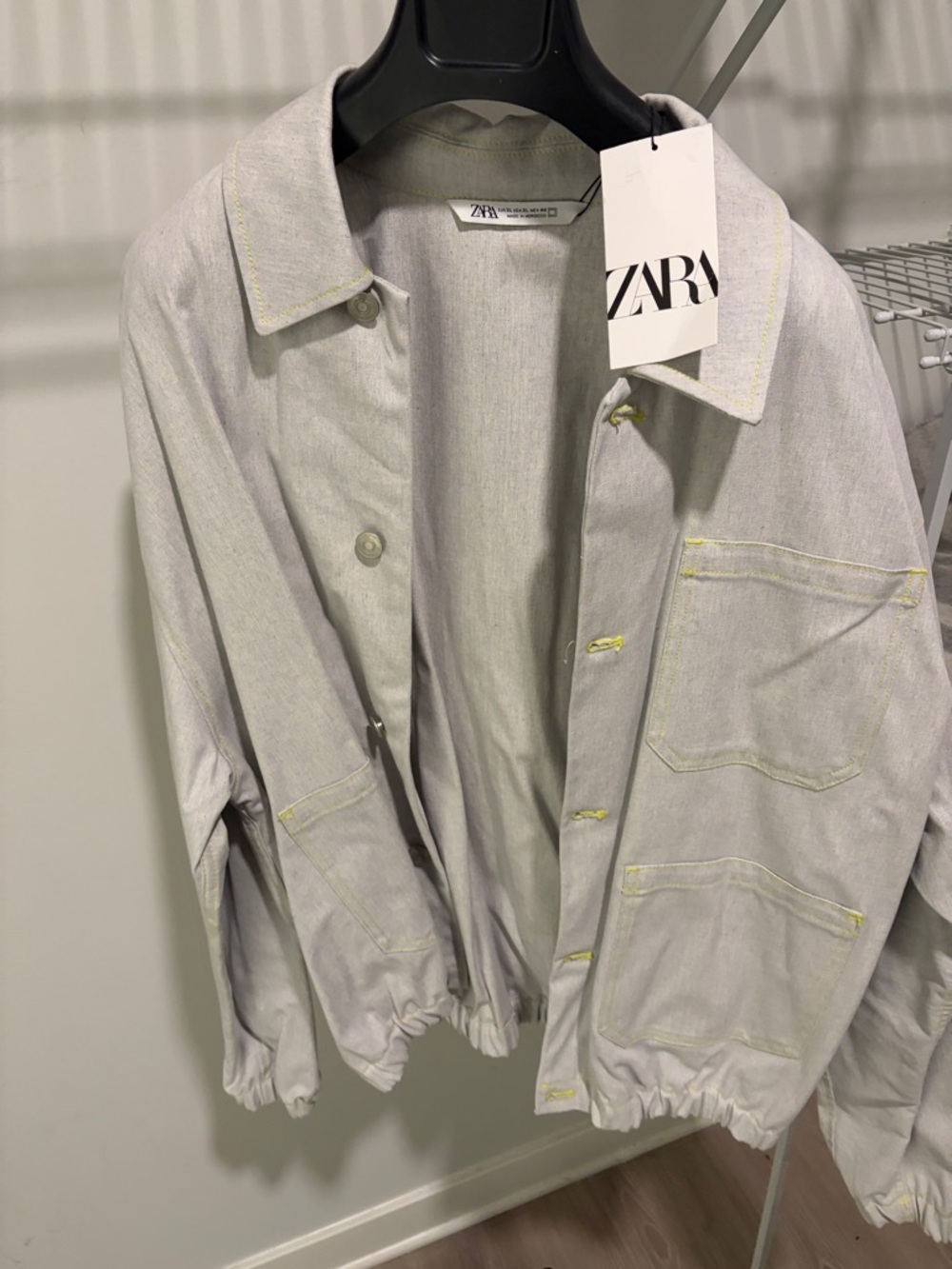 ZARA Light Gray Jacket with Yellow Contrast Stitching